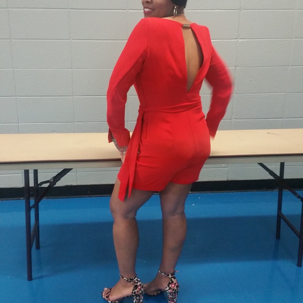 H&M red short romper, low cut back, sz 10